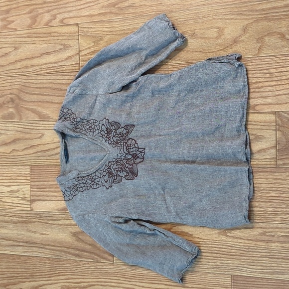 Saint Tropez West 100% linen brown 3/4 sleeve blouse, size medium - Picture 1 of 3